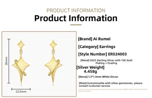 Detail specifications of 925 sterling silver star fringe earrings with gold brushed finish