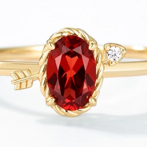 Bague flèche de Cupidon en argent S925 avec grenat rouge et accent en diamant