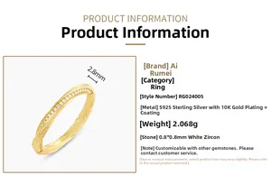 Détail de la bague en argent S925 de 2,8 mm avec placage or 10K et pavage de zircons