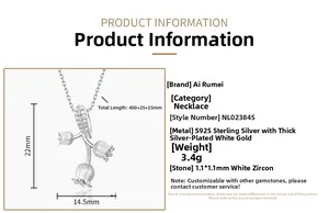 Vue macro du pendentif muguet en argent sterling S925 avec incrustation de zircon blanc