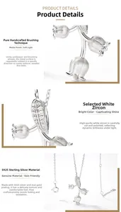 Vue détaillée du collier muguet en argent S925 avec finition brossée et zircons