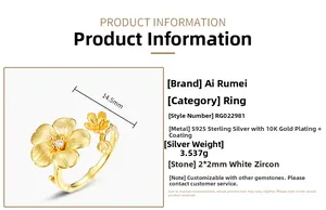 Detailed specs of S925 silver plum blossom ring with 2mm white zircon and brushed finish