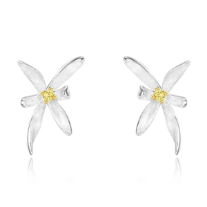 Minimalist S925 sterling silver osmanthus stud earrings with yellow cubic zirconia