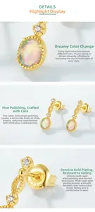Detail of S925 silver earrings with opal gemstone, fine polishing and gold plating finish