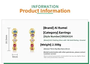 Detail specifications of S925 silver rainbow earrings with 10K gold plating and colored gems
