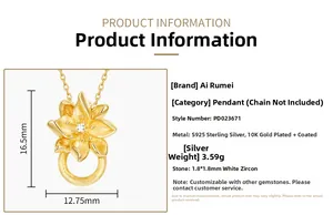 Détails du pendentif fleur en argent 925 avec dimensions et spécifications techniques