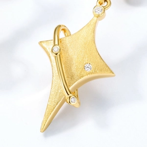 Elegant 925 silver gold-plated star earrings with saturn ring and zircon stones