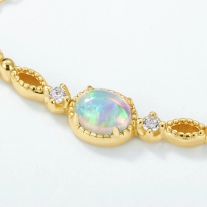 Japanese style S925 silver gold-plated oval opal necklace with brilliant fire effect
