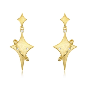Elegant 925 sterling silver gold star dangle earrings with brushed finish and zircon stones
