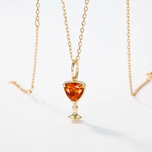 Minimalist gold S925 silver necklace with goblet pendant and triangle fanta stone
