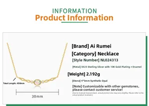 Detailed size specifications for the gold-plated S925 silver oval opal necklace