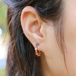 Rainbow huggie earrings with colorful round-cut zircon crystals in gold-plated silver