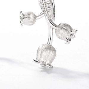 Collier muguet en argent S925 avec pétales mats et incrustations de zircons brillants