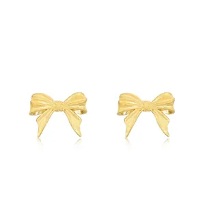 Elegant 925 Sterling Silver Bowknot Stud Earrings Brushed Gold Plated Jewelry For Women Niche Design Exquisite Ear Studs