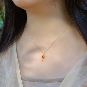 Elegant gold S925 silver necklace with wine glass pendant and orange gemstone inlay