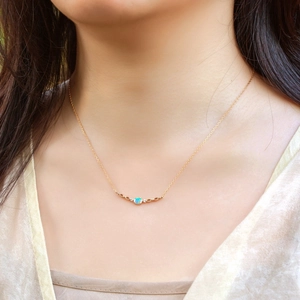 Minimalist S925 silver gold plated necklace with round oval opal gemstone pendant