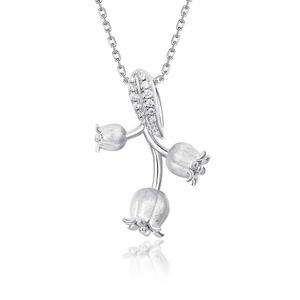 Collier muguet en argent S925 avec pétales mats et incrustations de zircons fins