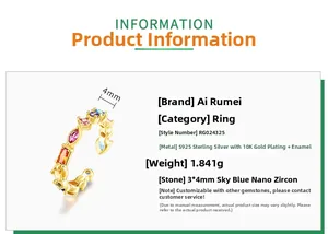 Detail specifications of S925 sterling silver ring with colorful nano zircon stones