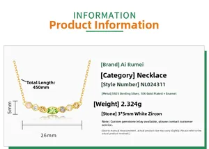 Detailed size chart of S925 silver necklace with 3x5mm peridot and gold plating