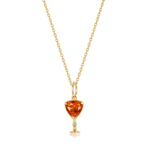 925 Sterling Silver Gold Plated Wine Glass Shape Pendant Necklace Natural Spessartine Garnet Triangle Gemstone Jewelry For Women
