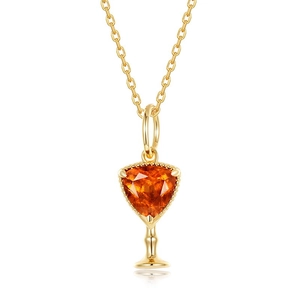 S925 sterling silver gold-plated necklace with triangle orange gemstone pendant