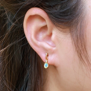 Vintage S925 silver opal drop earrings featuring gold beadwork and zircon stones