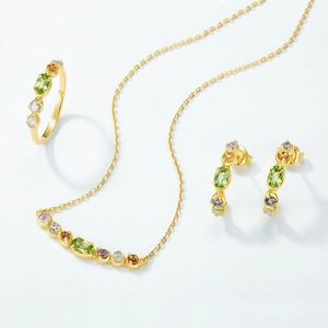 S925 sterling silver jewelry set with natural peridot and multi-color gemstones