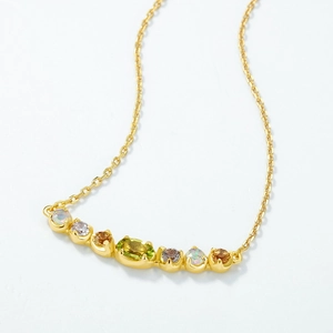 S925 sterling silver gold-plated necklace with natural green peridot and opal gemstones
