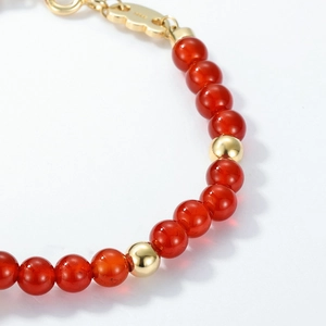 Handmade S925 sterling silver zodiac horse bracelet with red agate beads and gold clasp