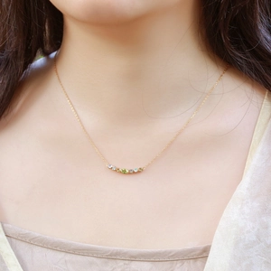 Elegant S925 silver gold-plated necklace with curved peridot and colorful gemstones