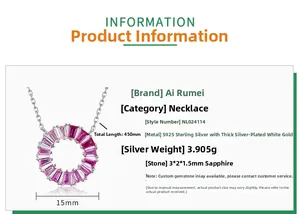 Detailed technical diagram of S925 silver circle necklace with pink corundum specs