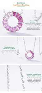Macro detail of S925 silver necklace with pink gradient sapphire and gold plating