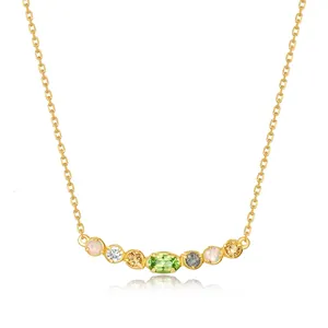 925 Sterling Silver Natural Peridot Necklace Gold Plated Artificial Opal Rhinestone Japanese Style Luxury Gemstone Necklace NL024311 Jewelry