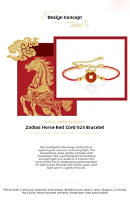 Macro detail of S925 sterling silver horse charm on woven red cord bracelet