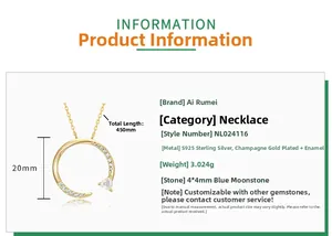 Tabella dettagliata con dimensioni e specifiche della collana in argento S925 e pietra