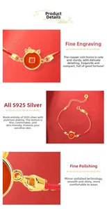 Close-up of S925 silver horse coin charm on red rope bracelet with mirror polishing detail