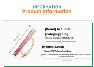 Detailed view of 10k gold plated S925 silver ring with rectangular pink corundum stones