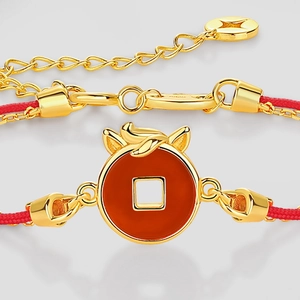 Chinese zodiac S925 silver red agate horse bracelet with braided cord for lucky year