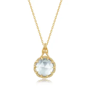 Vintage 925 Sterlingsilber Vergoldet Topas Anhänger Halskette Für Damen Retro Kronenfassung Geometrischer Schmuck Geschenk
