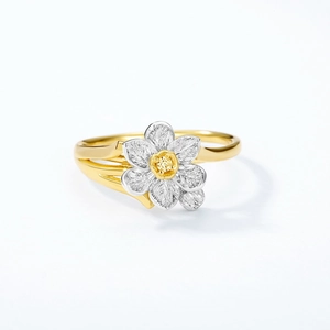 Bague narcisse en argent S925 avec pétales brossés et finition bicolore dorée