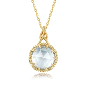 S925 Silber vergoldete Halskette mit rundem Topas-Anhänger und Vintage-Blumengravuren