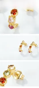 Detailed view of S925 silver earrings featuring colorful gemstones and gold plating finish