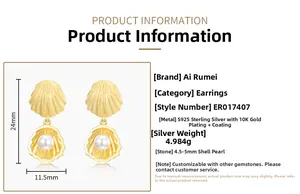 Spécifications des boucles d'oreilles en argent S925 avec perles de 4,5-5mm et or