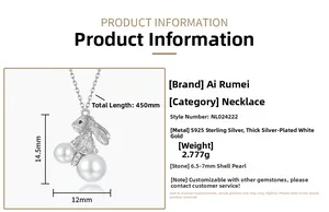 Détails du pendentif lapin en argent S925 de 14,5x12mm avec perles de nacre et dimensions