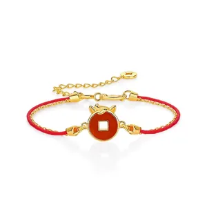925 Sterling Silver Red Agate Horse Bracelet Cute Zodiac Pony Red Rope Woven Bracelet For Women Year Of The Horse Lucky Jewelry