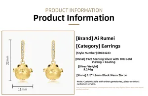 Spécifications détaillées des boucles d'oreilles oiseaux en argent 925 plaqué or