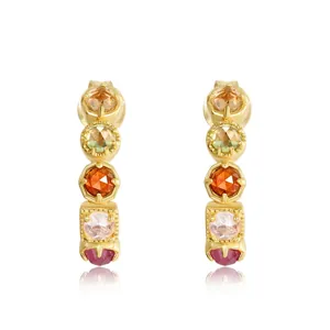 Vintage 925 Sterling Silver Multi Color Natural Gemstone Stud Earrings For Women Gold Plated Geometric Earrings Necklace Ring