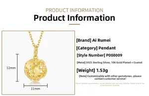 Detailed specs of S925 sterling silver hollow globe pendant with 10K gold plating