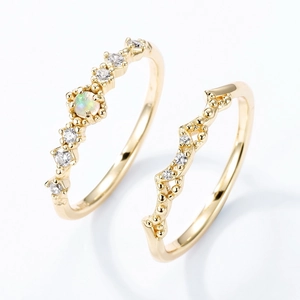 Ensemble de bagues luxueuses en argent S925 plaqué or 10k avec opale et oxydes de zirconium