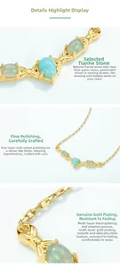 Macro details of V-shaped S925 silver necklace featuring natural Amazonite and gold plating